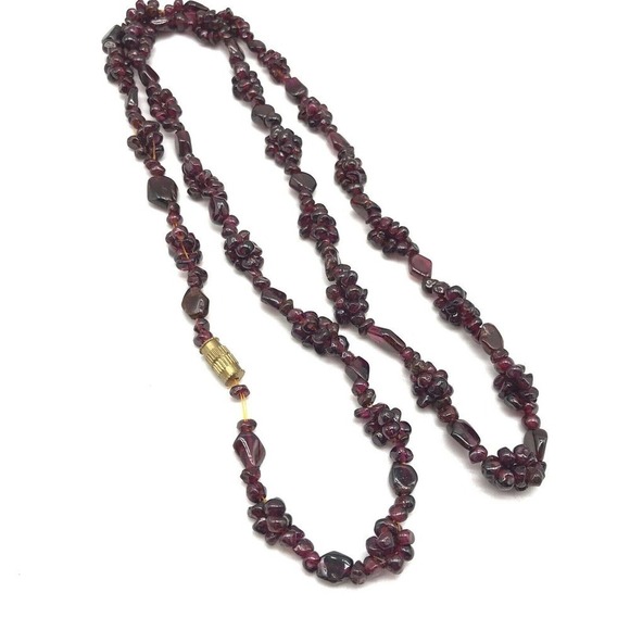 Vintage Antique Genuine Bohemian Garnet Cluster Single Strand Necklace 26" - Picture 1 of 9